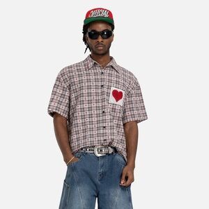 Aelfric Eden Crochet Heart Pocket Plaid Shirt - Size Large